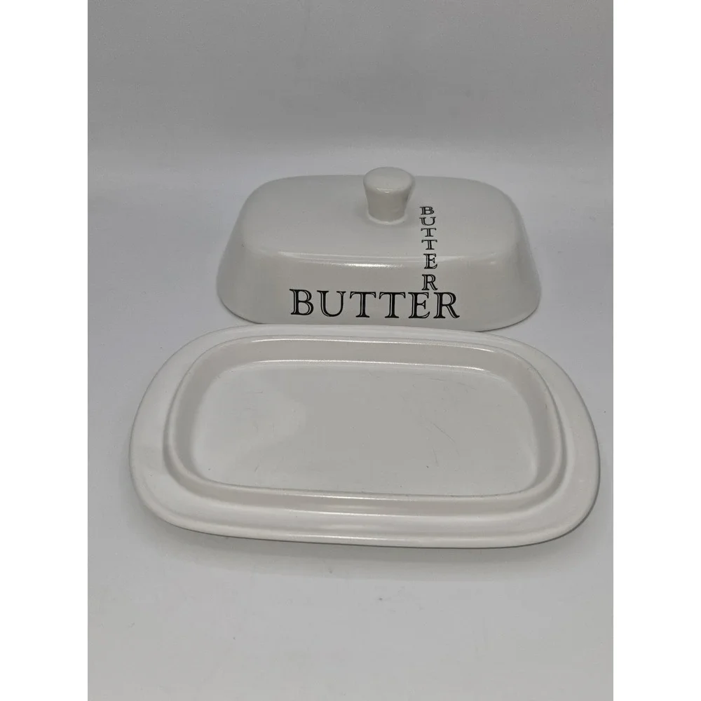 The Old Pottery Co.‎ White Oversized Covered Butter Dish with Lid